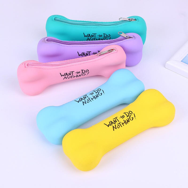 sac de stylo en Silicone en forme d'os de couleur bonbon étudiant papeterie stylo sac Explosion modèle main porte-monnaie