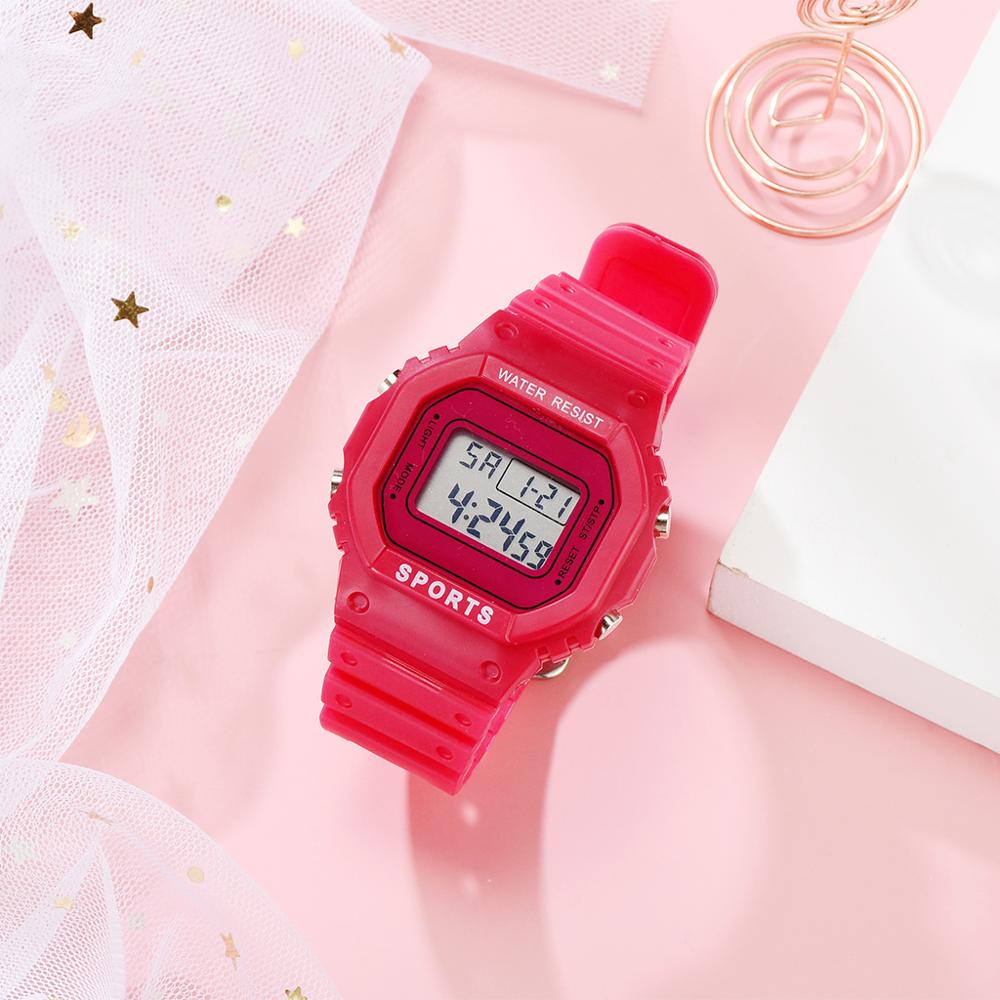 Mode Mannen Vrouwen Casual Sport Horloges Outdoor Led Kids Horloge Waterdicht Jongen Meisje Horloge Vierkant Horloge Montre Femme: Rood