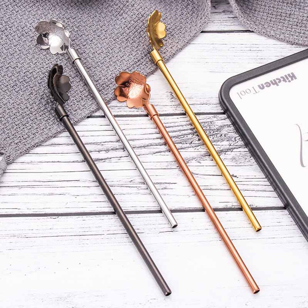 1pc drinkrietjes, lepels, herbruikbare metalen rietjes, bubble tea rietjes, 304 roestvrijstalen smoothie milkshake rietjes, roerlepel