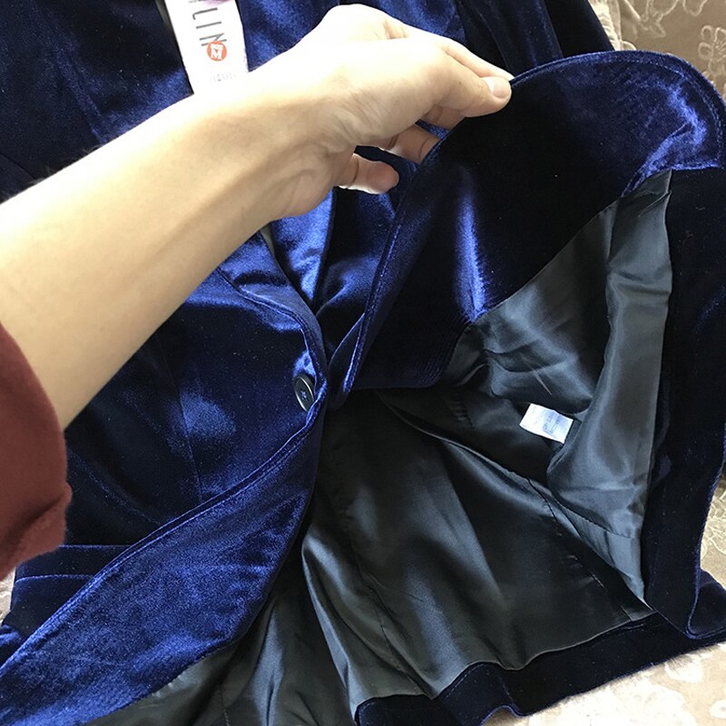 Fløjl dame blazer sort blå dame blazer jakkesæt plus size langærmet slank kontorjakkesæt