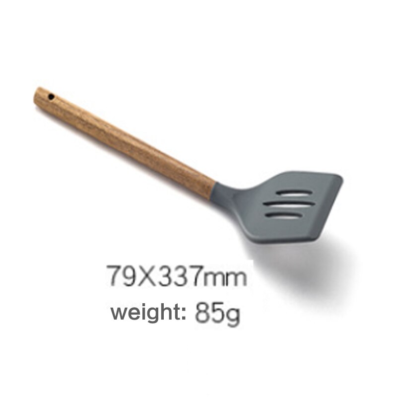 7PCS Silicone Spatulas Cooking Utensils sets Wooden Handle Non-Stick Spatula Spoon Colander Kitchen Cooking Tools Gadget BS: size 2