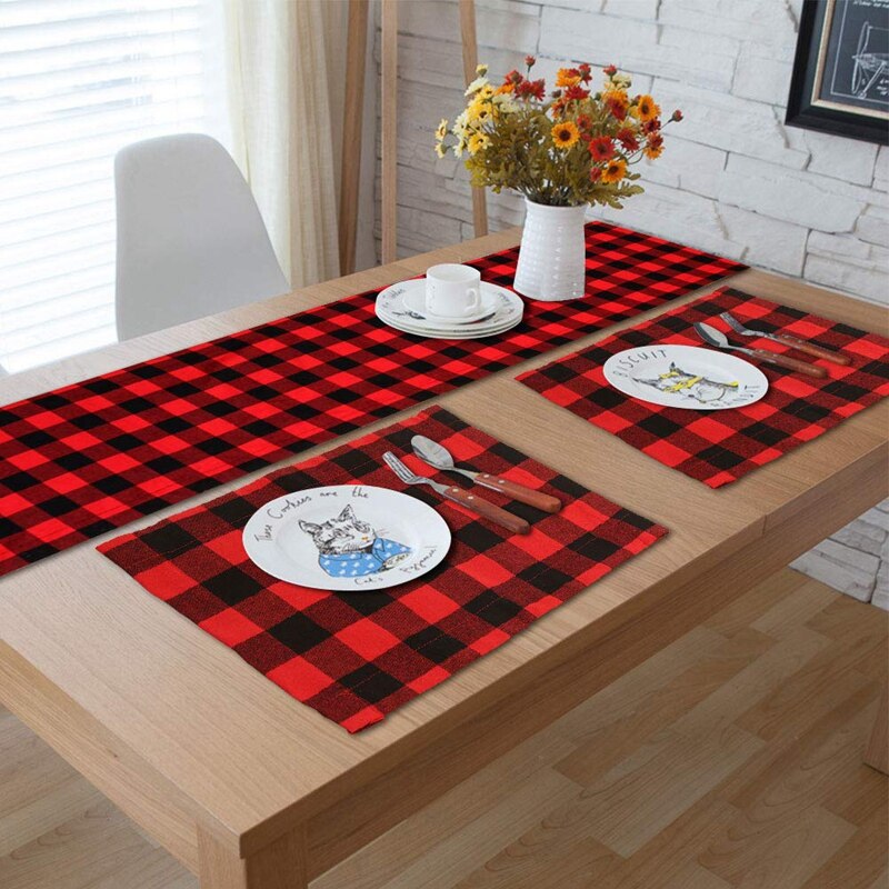 6Pcs Buffalo Plaid Placemats Rood En Zwart Buffalo Check Placemats, Omkeerbare Katoen Jute Kerst Placemats Voor Chr