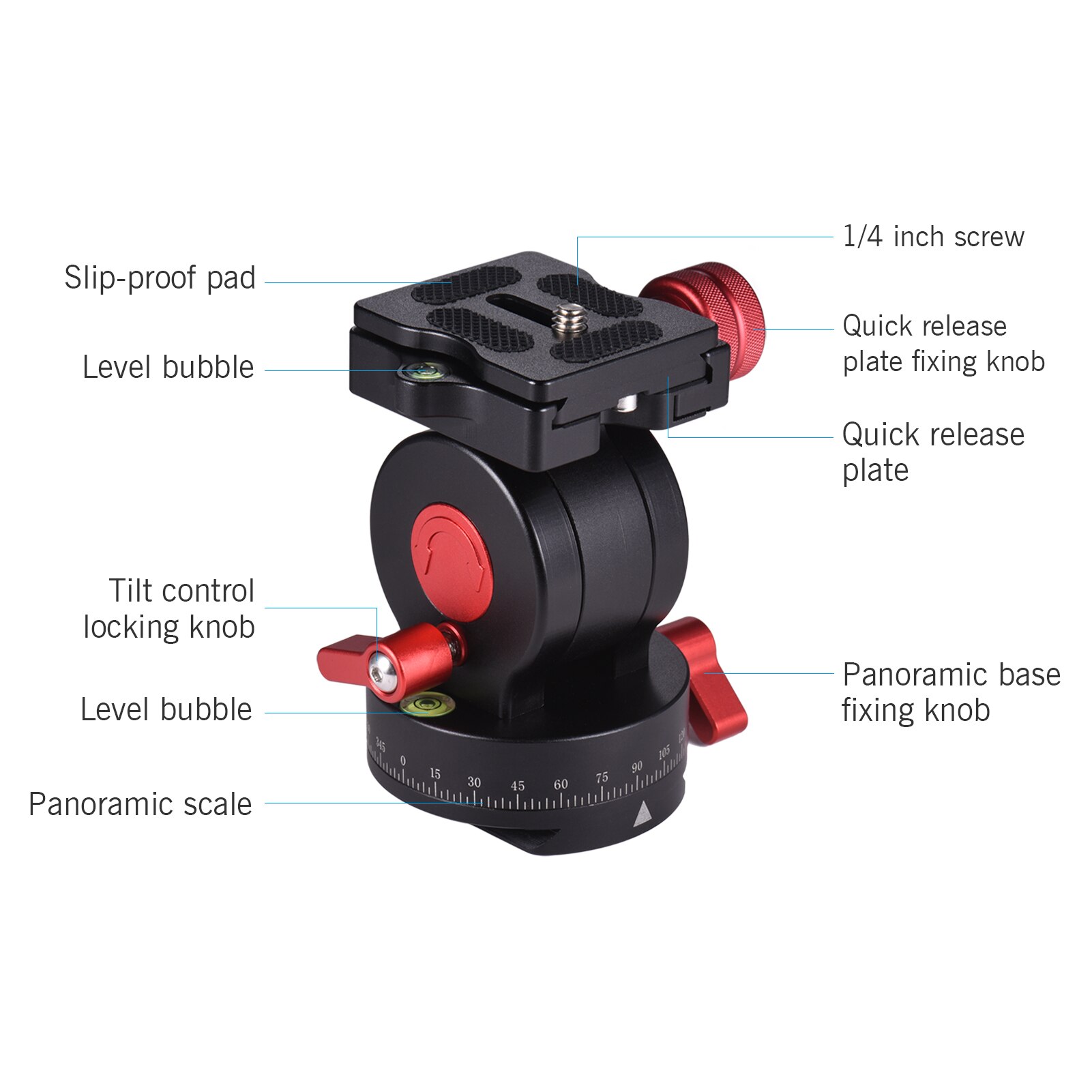 Andoer liquid hydraulic ball head aluminum alloy tilt head qr plate 1/4 & 3/8 inch screw hole load bearing 10kg for camera tripod