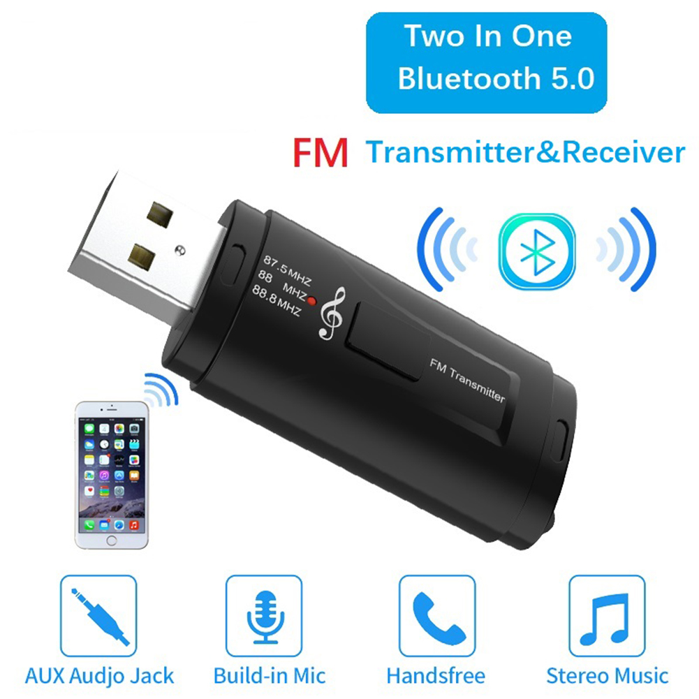 2 in 1 fm lähetin auto bluetooth yhteensopiva 5.0 vastaanotin usb modulaattori kannettava 3.5mm aux audio musiikkisoitin puhelusovitin