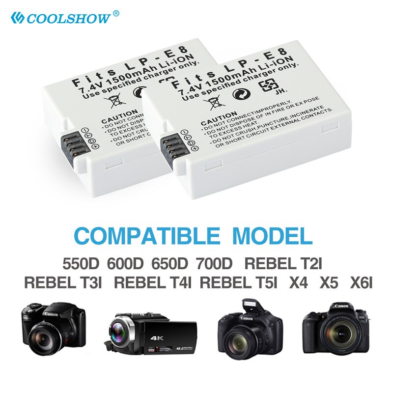 Kameran akku lp -e8 lp e8 lpe 8 canon eos  x4 x5 x6i x7i t2i t4i t5i t3i rebel eos 550d 600d 650d 700d 1500 mah akut