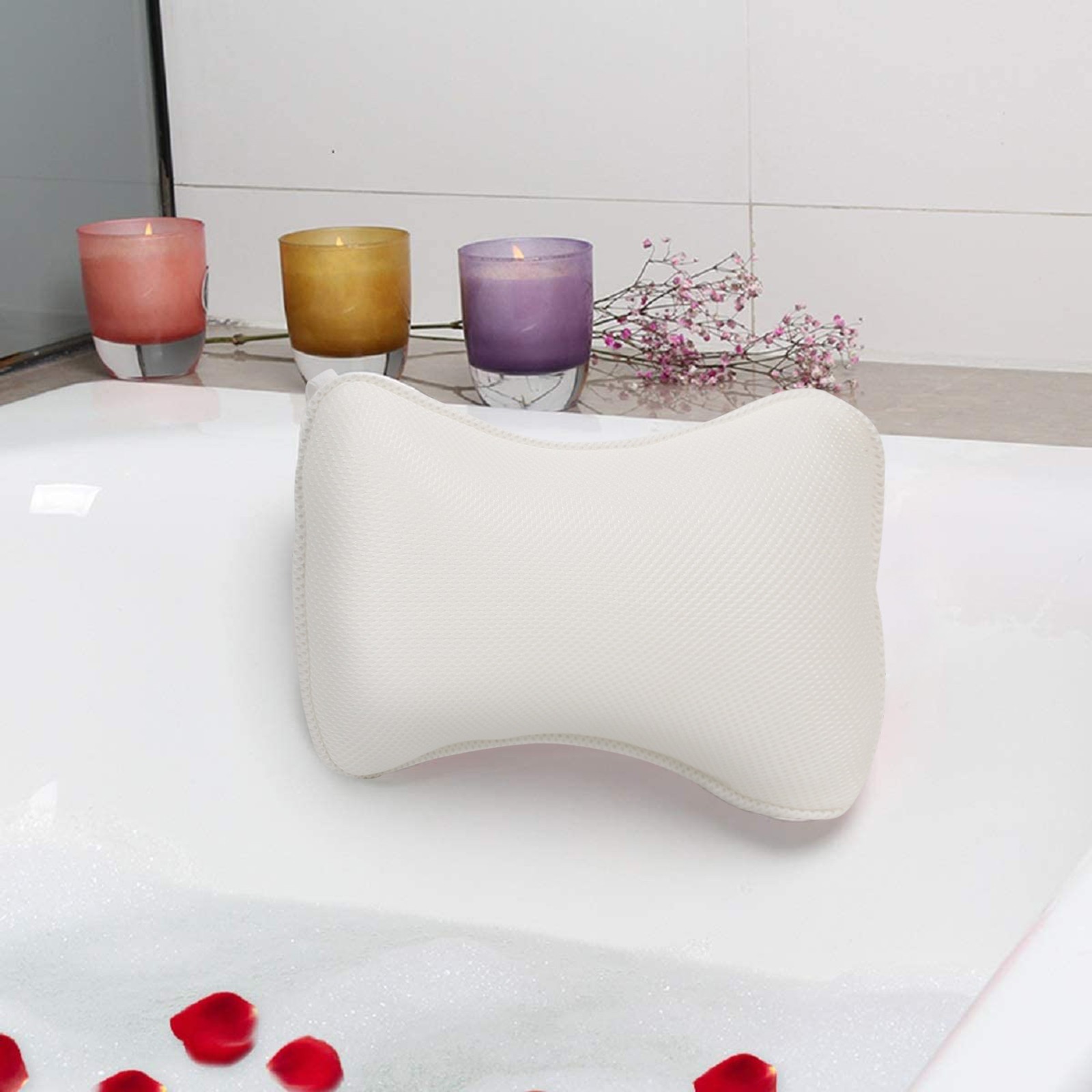 1pcs Non-Slip Cushioned Bath Tub Spa Pillow 3D Mesh Spa Bathtub Head Rest Pillow With Suction Cups For Neck Back Bathroom Supply