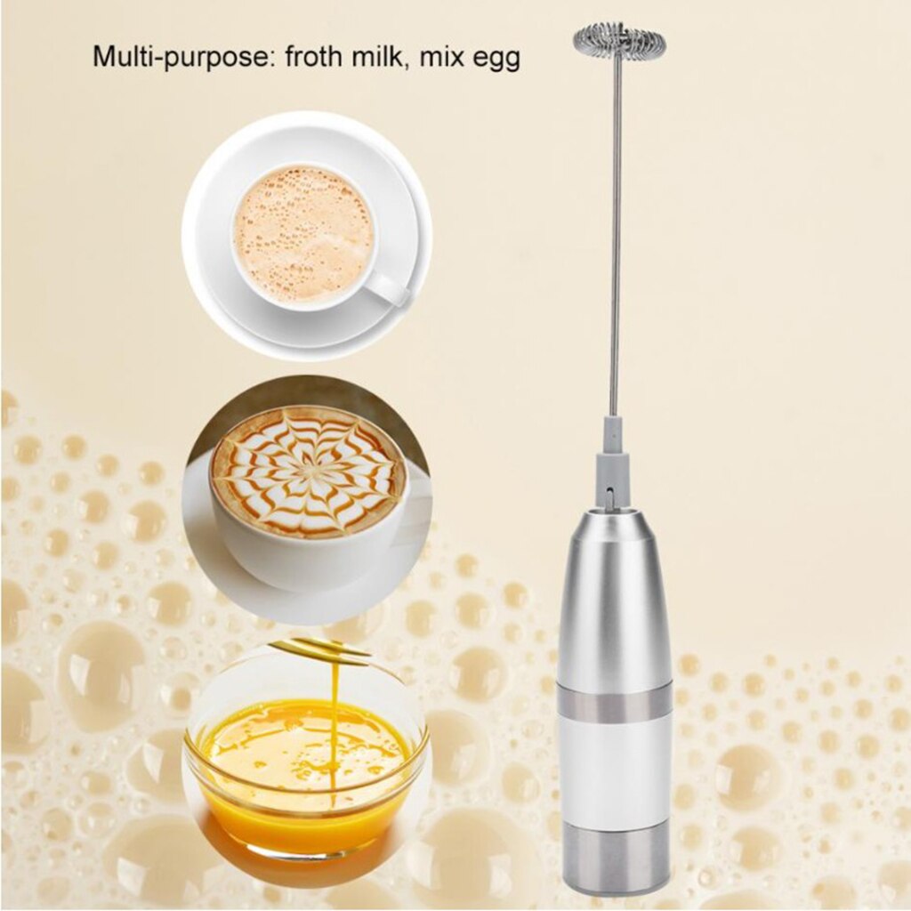 Stainless Steel Electric Milk Frother Handheld Blender Foam Coffee Maker with Spring Whisk Head Cappuccino Maker Kitchen Tools