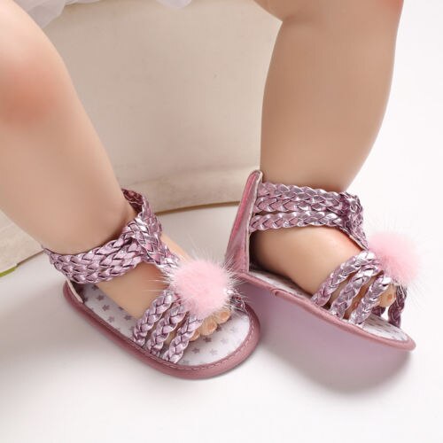 Pudcoco bebê recém-nascido menina malha arco antiderrapante princesa berço sapatos sandálias de verão tamancos 0-18 m