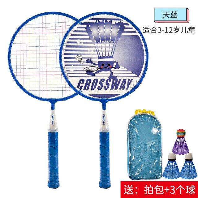 2Pcs Kids Professionele Badminton Rackets Set Kinderen Dubbele Badminton Racket Titanium Legering Lichtste Spelen Badminton Wholesa: blue