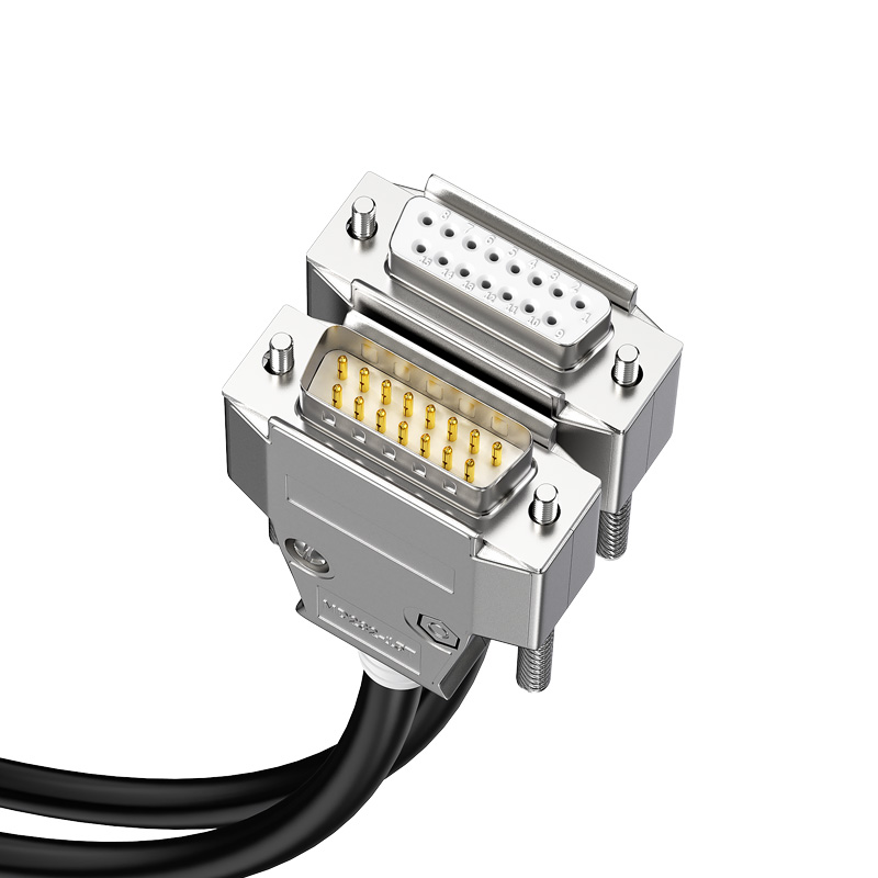 26AWG DB15 Double Shielded RS232 D-SUB Cable Metal 15 Pin Gold Plated Connector Male To Male To Female To Male 0.5m-10m Long
