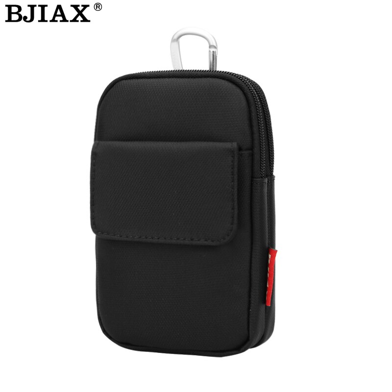 Bjiax nylon herre 5.5 tommer mobil-/telefontaske tasker hoftebælte pung talje krog mønt pung taske: Sort