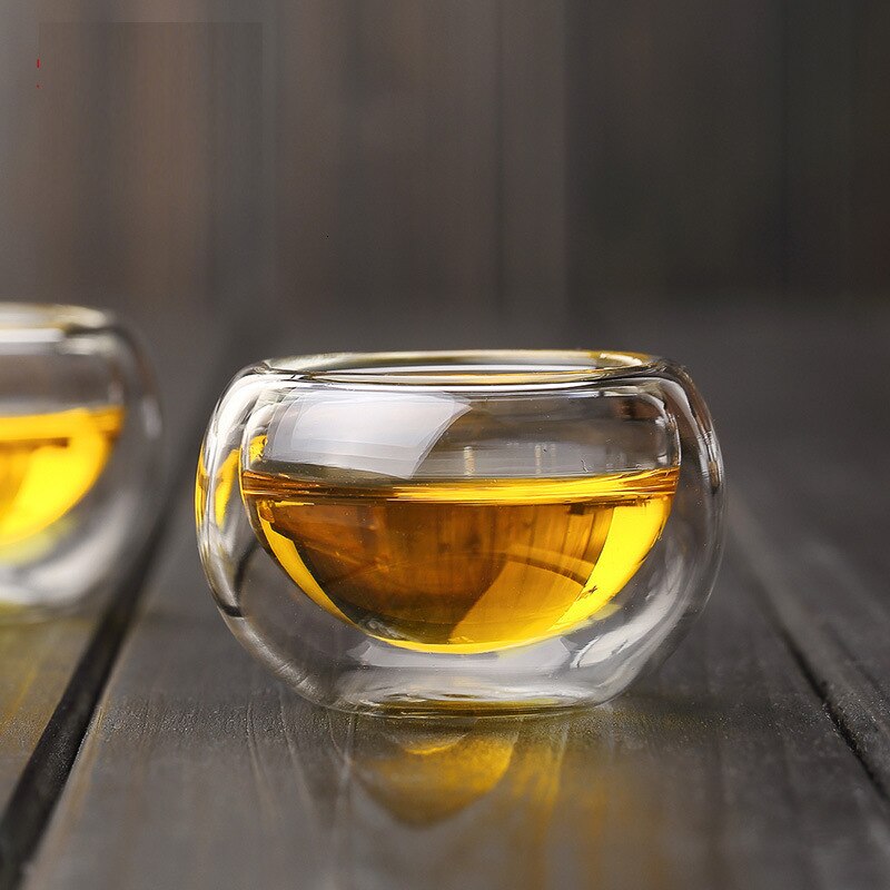 High Borosilicate Heat-resisting Glass Small Double Wall Tea Cup Originality Transparent Double Wall Kungfu Teacup Capacity 50ML