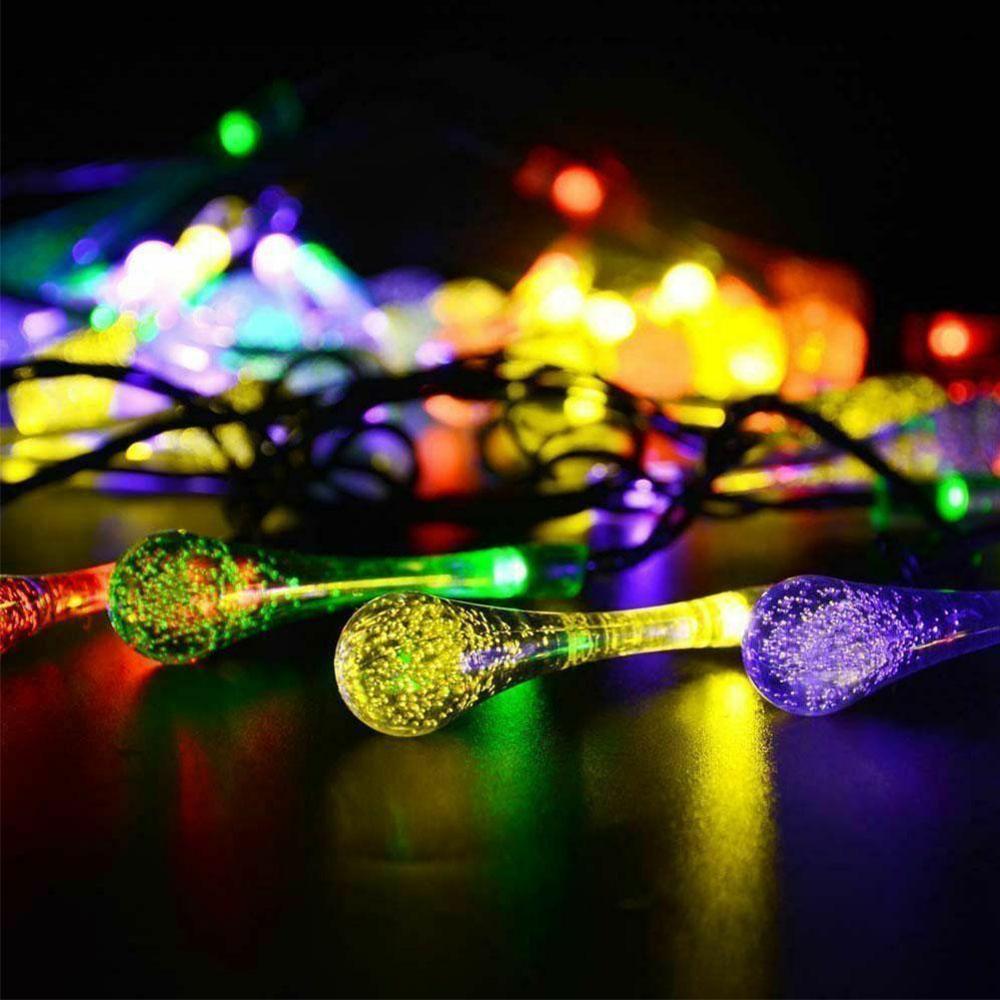 Guirnalda de luces solares para jardín, 30 luces LED DIY impermeables para Navidad, de jardín al aire libre, cadena de luces para gota de agua