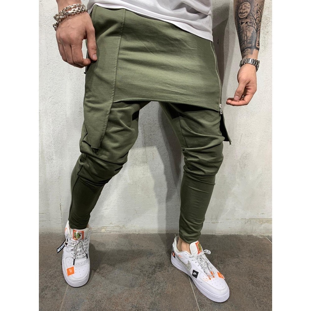 Moomphya rits dubbellaags heren joggingbroeken broek streetwear hiphop harembroek heren lange joggingbroek skinny broek heren