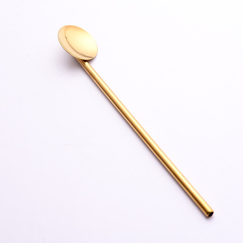 Eco Friendly 304 Stainless Steel Reusable Straws Spoon Beer Drinking Straws Coffee Straws Spoon 190mm: Golden