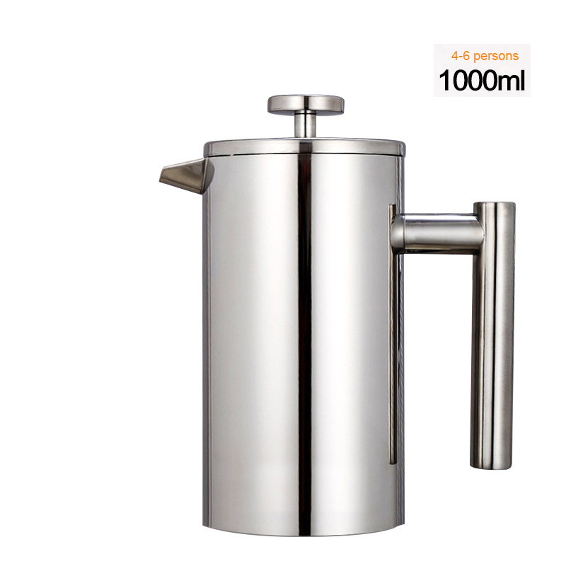 Stainless Steel French Press Coffee Maker Double Walled Coffee Percolator Pot Large Capacity Manual Espresso Coffee Machine: 1000ml