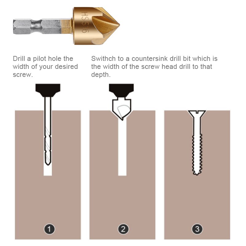 6 stücke Senker Bohrer einstellen 1/4&#39;&#39; verhexen Schaft HSS 5 Flöte Senker 90 Grad Holz Anfasen Cutter Fase 6mm-19mm