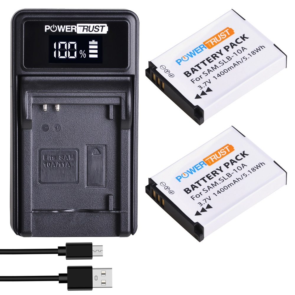SLB-10A Batteries and Charger for Samsung EX2F HZ15W SL202 SL420 SL620 SL820 WB150F WB250F WB350F WB750 WB800F WB1100F Cameras: 2 Pack Kit