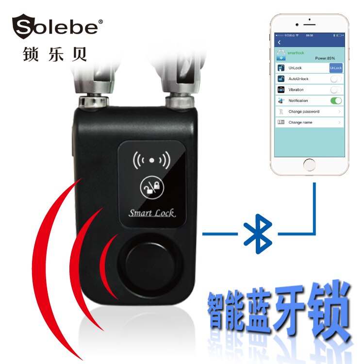 Bluetooth smart lås med alarm cykel smart lås cykel / motorcykel nøglefri lås app kontrol