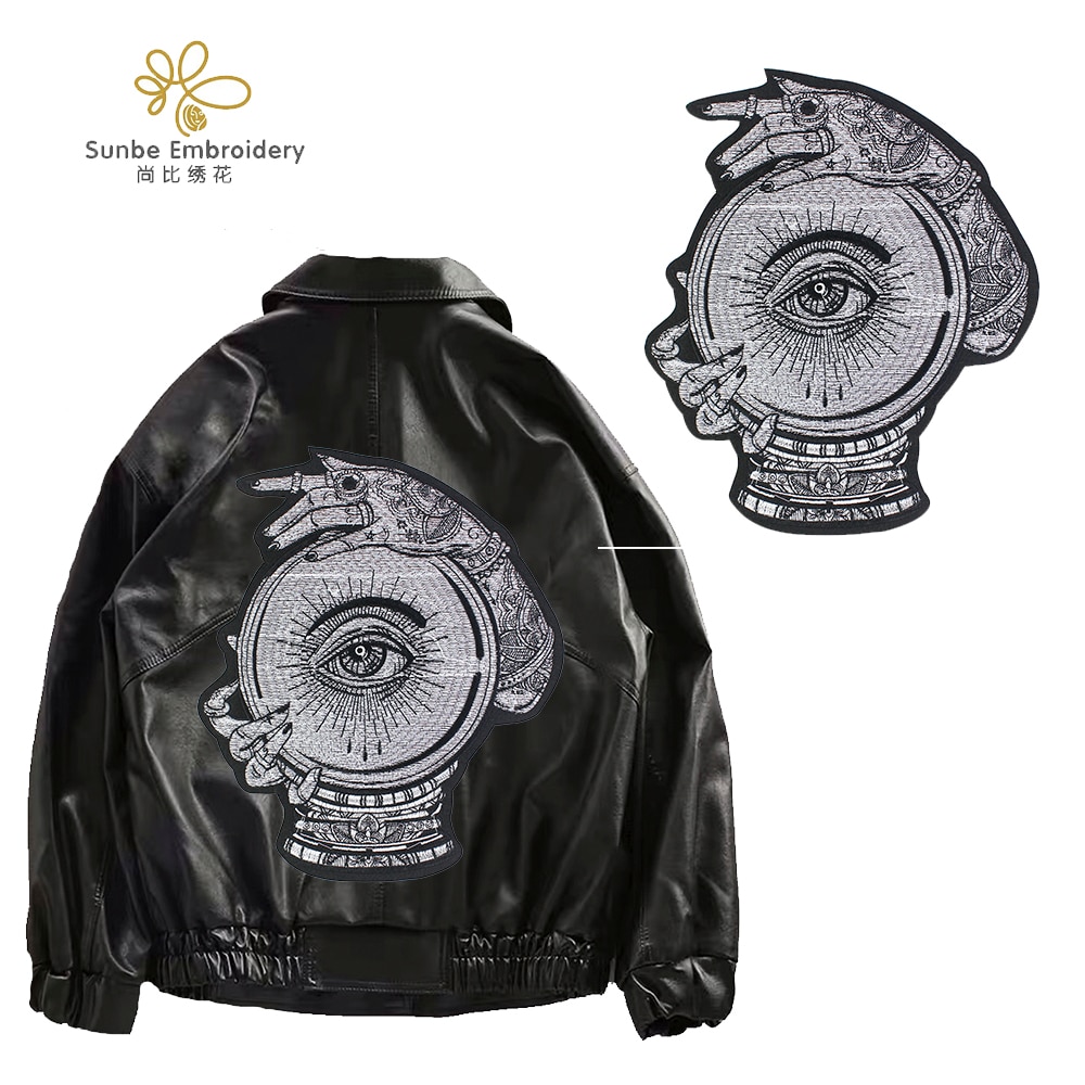 Parches bordados de mano grande para ropa, apliques para chaqueta, insignias de Puck para planchar