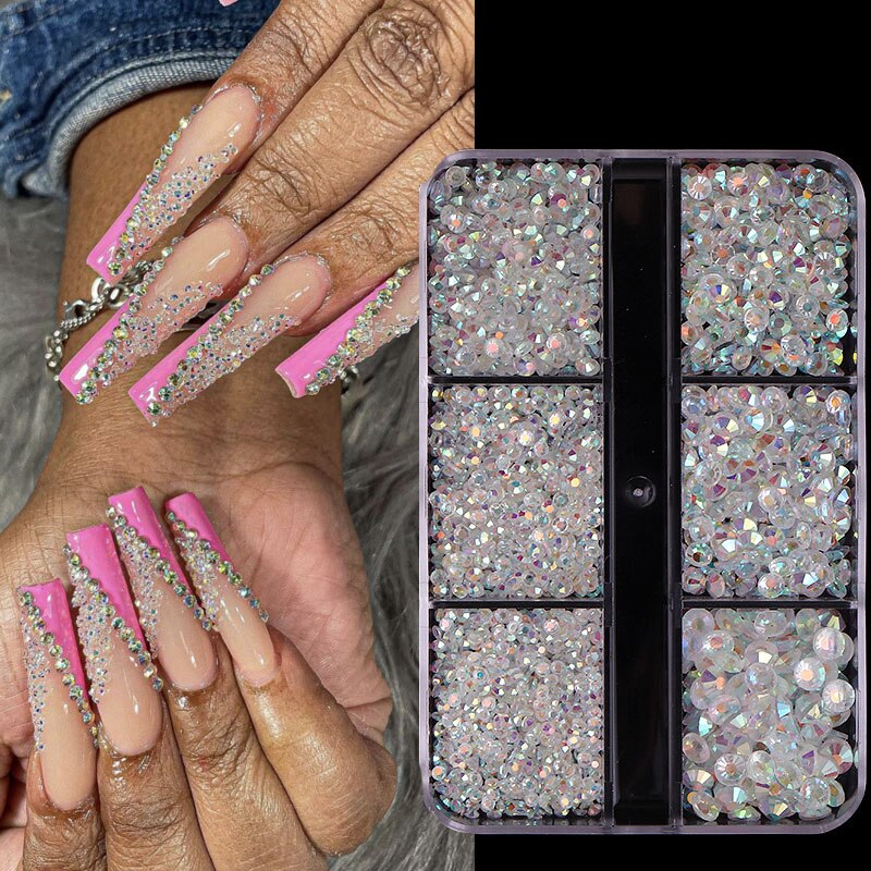 6Grids/box Nail Art Rhinestones 1426pcs AB Mixed Size Crystal Gem Diamonds 3D Nail Rhineston Nail Art Decoration DIY Face Makeup