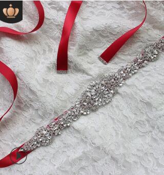Crystal Bruiloft Accessoires Satijnen Trouwjurk Riem Bruids Lint Tailleband Sjerp Riem Voor Avond Prom Jurken: red