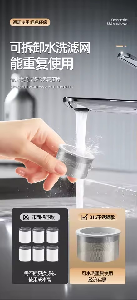 Upgraded Universal 360° Rotate Kitchen Faucet Extender Aerator Splash Filter Kitchen Washbasin Faucet Bubbler Nozzle Aerator