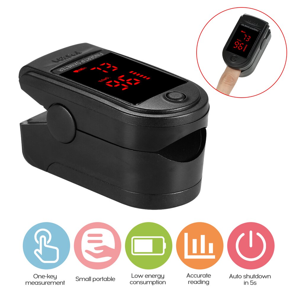 Digital fingerspids pulsoximeter blod ilt sensor mætning mini spo 2 monitor pulsmålingsmåler til hjemme sport: Sort