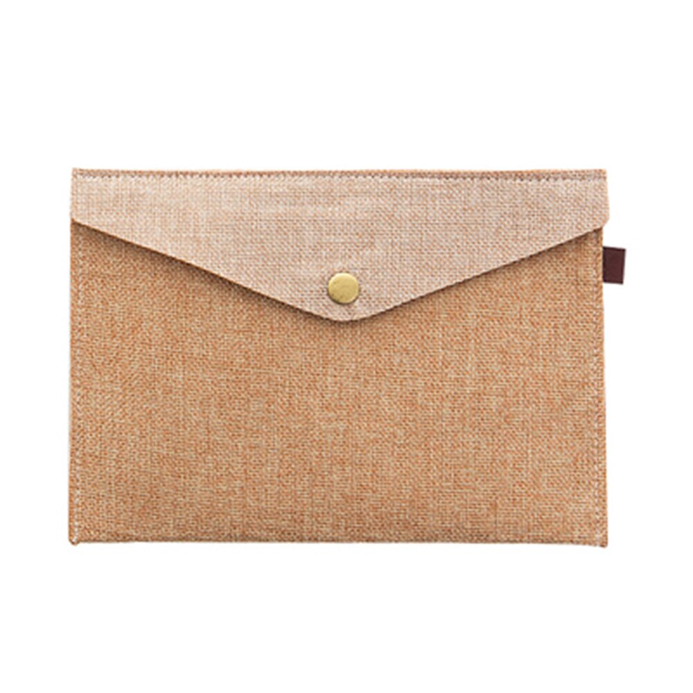 1pc Imitation Linen Canvas File Bag Button Closure Folder Bag Office Document Folder Storage File Organizer Office Desk Supplies: Large coffee