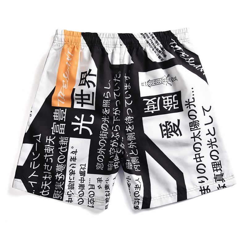 Newest Men's Chinese Character Printed Board Shorts Swim Wear Man Loose Surfing Boardshorts Beach Shorts Bermuda Swimwear Short