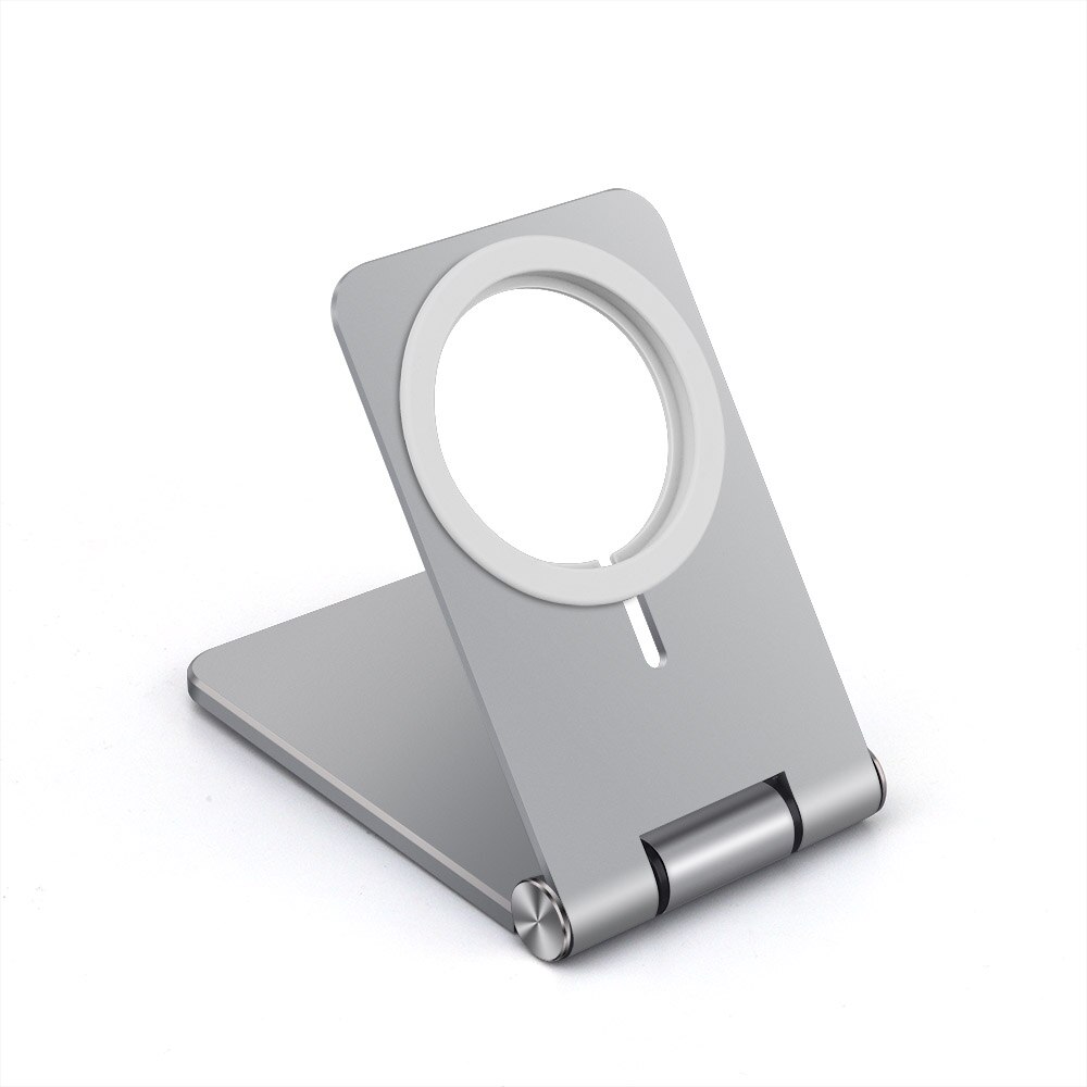 Magnetic Phone Charger Stand Holder for iPhone 12 Series - Foldable Wireless Charging Dock Base: Foldable Silver