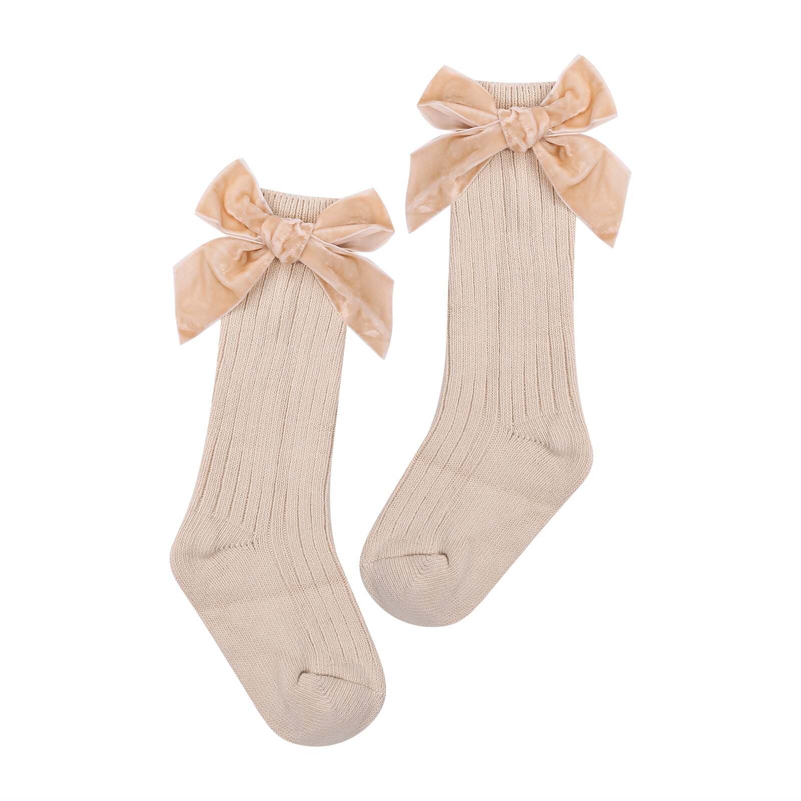 Chaussettes à nœud papillon pour fille, chaudes, confortables, de couleur unie, automne-hiver: Beige