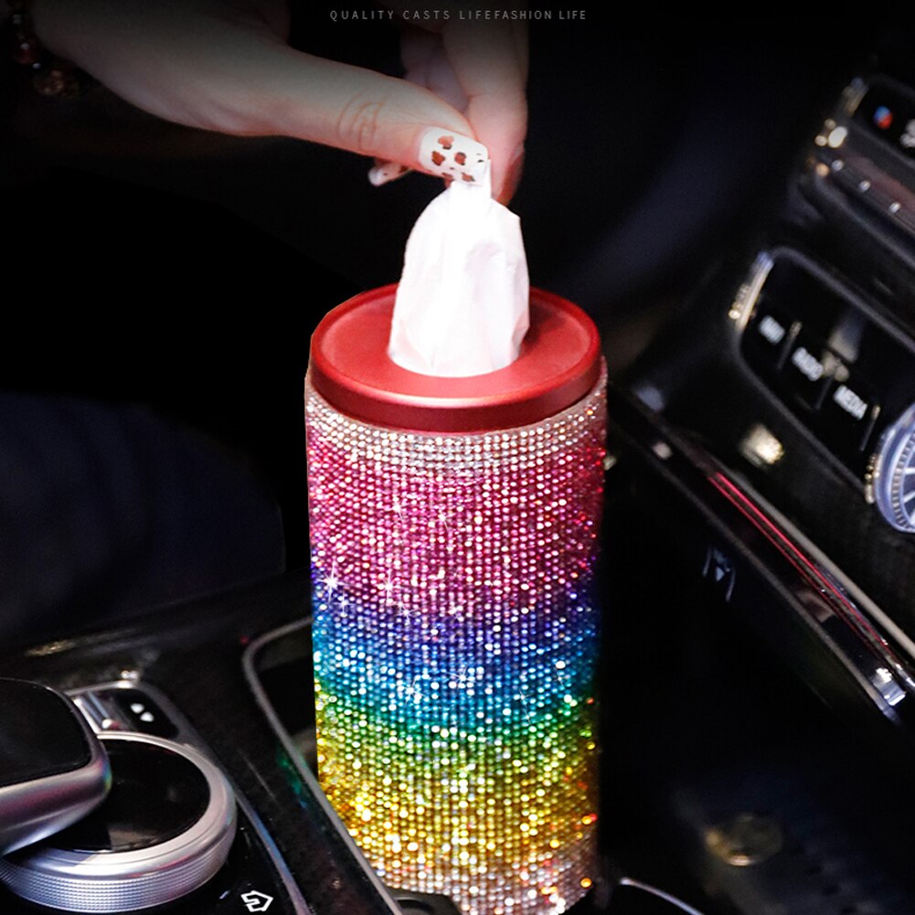 1pc regnbue bil vev boks rhinestone holdbar Tusenfryd bowknot dekor vev holder til auto kopp holder diy