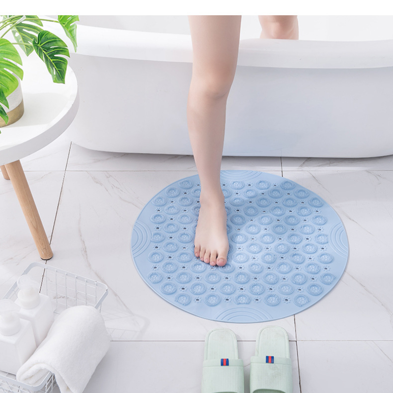 Tapis de salle de bain rond antidérapant en PVC, avec trou de vidange, tapis de bain en Silicone, coussin de Massage des pieds, tapis de douche souple pour baignoire