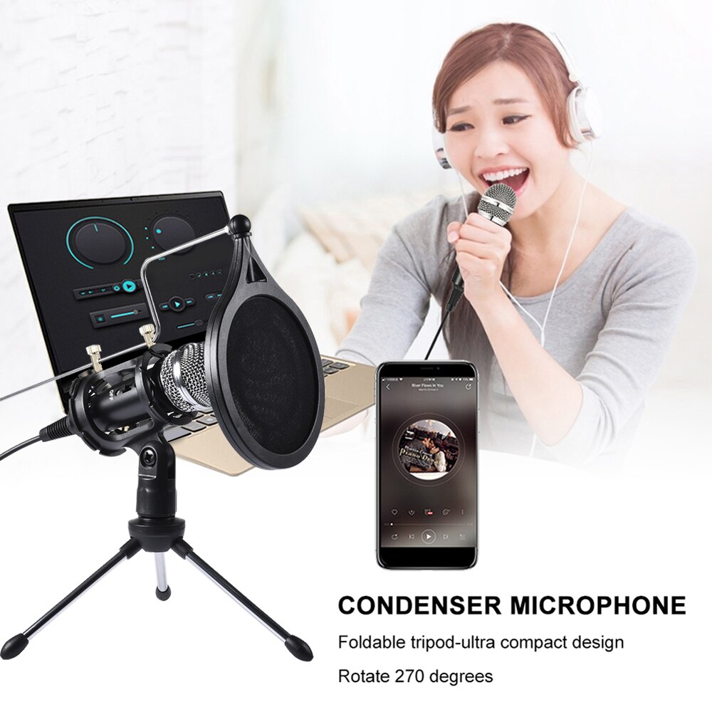 3.5 mm jack mikrofon kondensor för dator med stativ för android telefon pc multi-mikrofon sjunga inspelning ktv karaoke mic