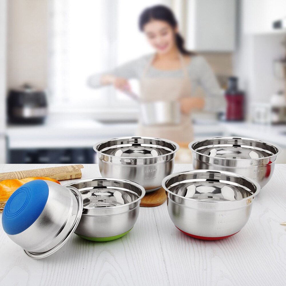 Stainless Steel Mixing Bowls (Set of 5) Non Slip Silicone Base Nesting Whisking Bowls Set Mixing Bowls For Salad Cooking Baking