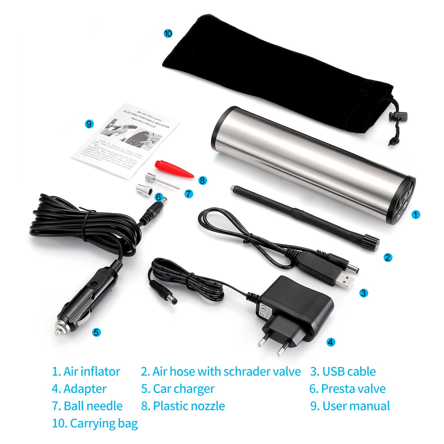 150 PSI Rechargeable Electric Air Compressor Multiuse 12V Car Tyre Inflator With Pressure Gauge LED For Bicycle Cars Airbed