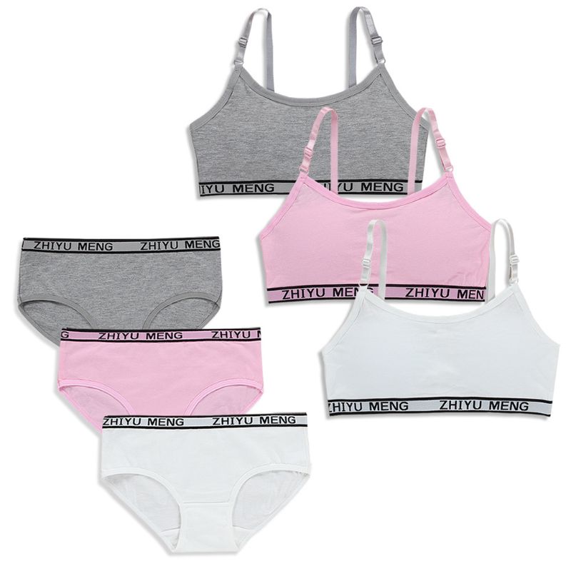 Teenagers Girls Lingerie Cotton Underwear Sets Kids Young Girls Training Bras Puberty Students Bra Vest Brassiere Panties