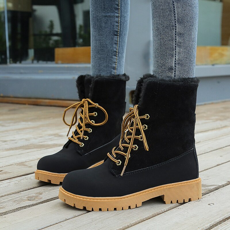 Bottes d'hiver en fourrure à plateforme pour femmes, chaussures d'extérieur, en peluche, résistantes, à talons bas, solides, ,