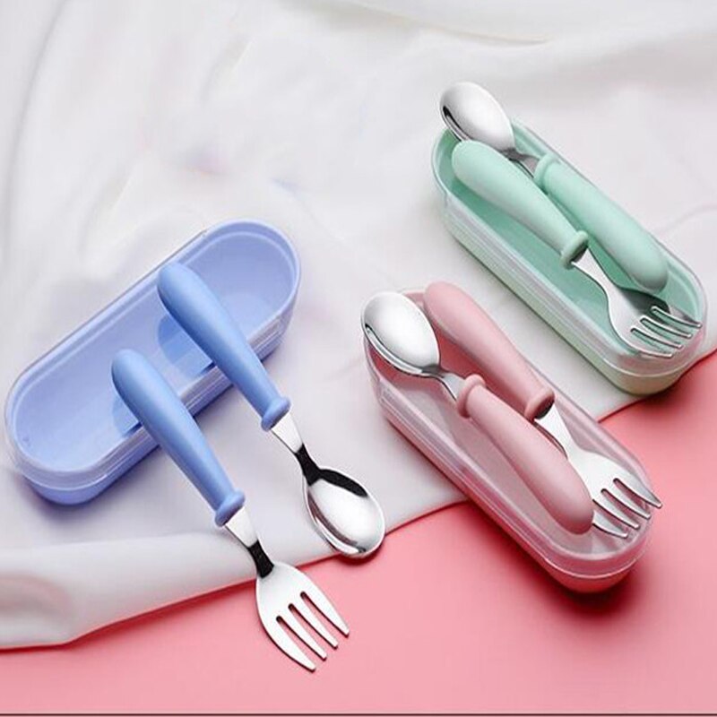 Baby Gadgets Tableware Set Children Utensil Stainless Steel Toddler Dinnerware Cutlery Cartoon Infant Food Feeding Fork Spoon