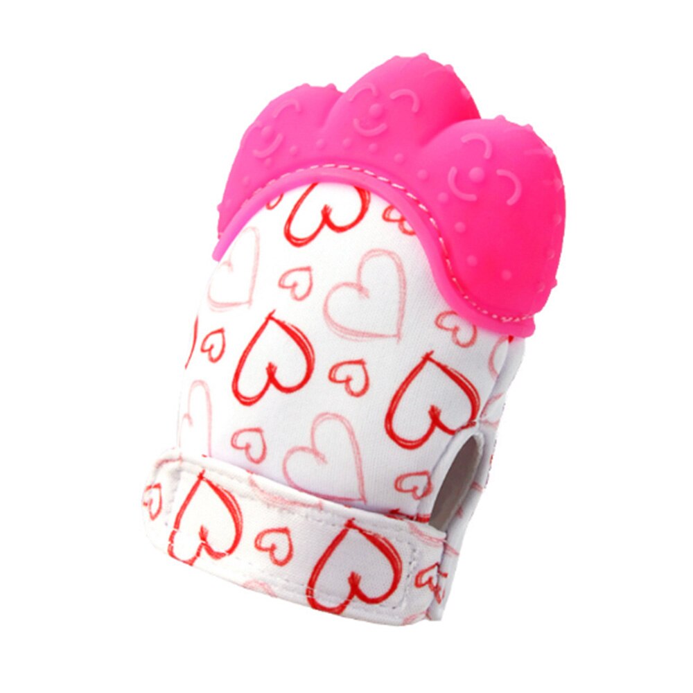 Baby Chew Speelgoed Molaire Handschoenen Anti-Bite Food Grade Silicone Tandjes Mitt Bijtring Mitten Handschoen Veilig Bpa Wrapper Zachte fopspeen Bite: Rose-2 PCS