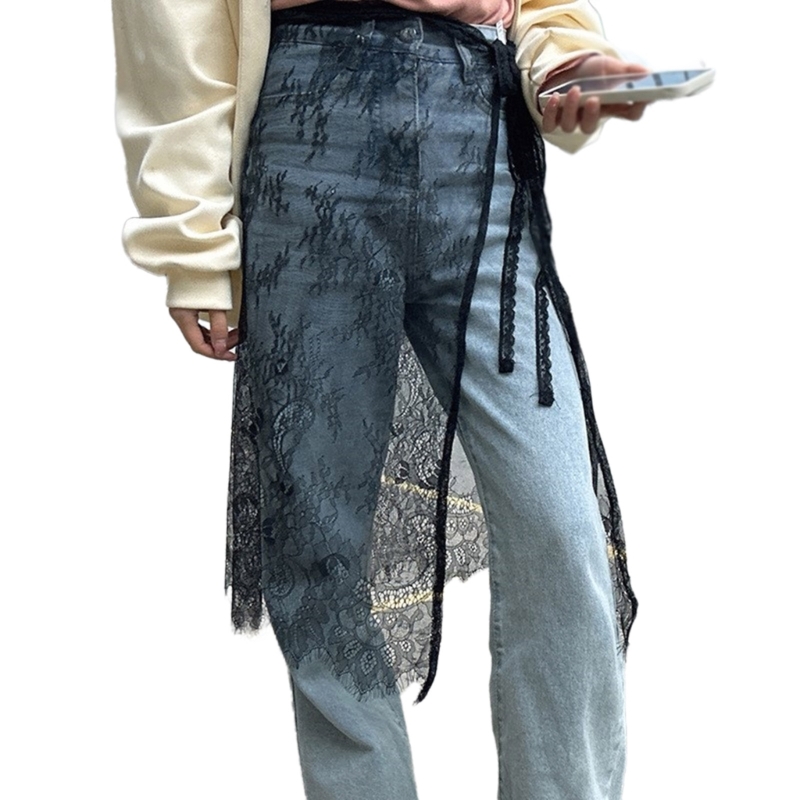 Vintage blomstermønster øjenvipper blonde lang nederdel hoftetørklæde til kvinder binde op æstetisk gennemsigtigt forklæde der dækker overnederdel  f3md