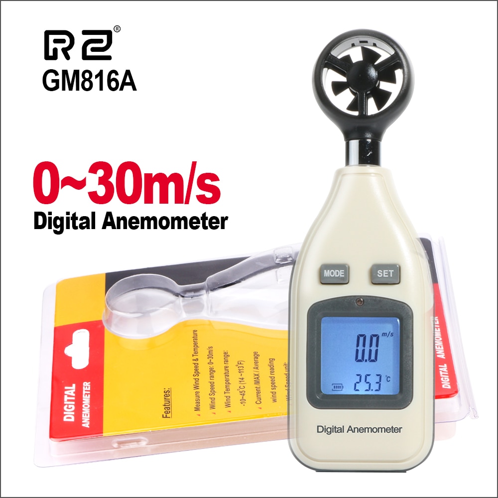 RZ Anemometer Wind Speed Meter Windmeter 0-30m/S Mini Handheld Digital Air Velocity Response Wind Speedometer Sensor