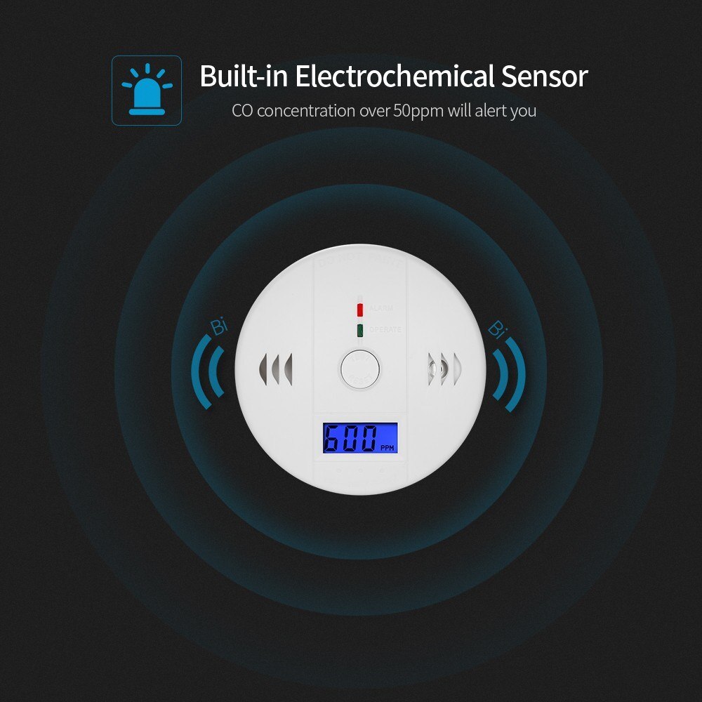 3 stk kulilte detektor uafhængig co gas sensor lcd display 85db advarsel alarm