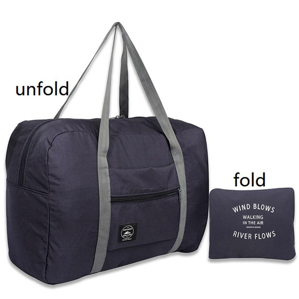 Wasserdicht Nylon Reisetaschen Frauen Männer Große Kapazität Klapp Duffle Tasche Organizer Verpackung Würfel Gepäck Mädchen Wochenende Tasche #0611: Dark Blue