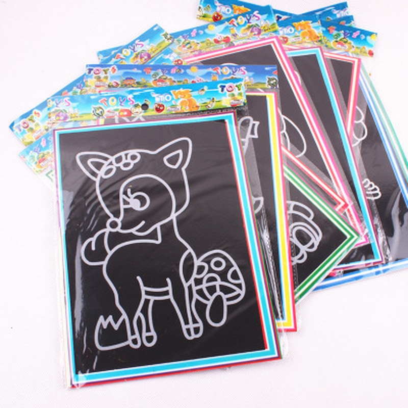 10 Pcs 13X9.8Cm Scratch Art Paper Magic Schilderen Papier Met Tekening Stok Voor Kinderen Speelgoed Kleurrijke Tekening speelgoed