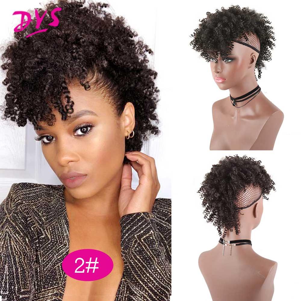 Deyngs Synthetic Mohawk Hair High Puff Ponytail With Bangs Afro Short Kinky Curly Ponytail Clips in Hair Extension: 2