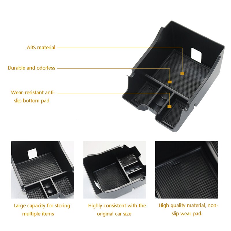 Zwarte opbergbox voor de armsteun van je auto, geschikt voor de jeep grand commander