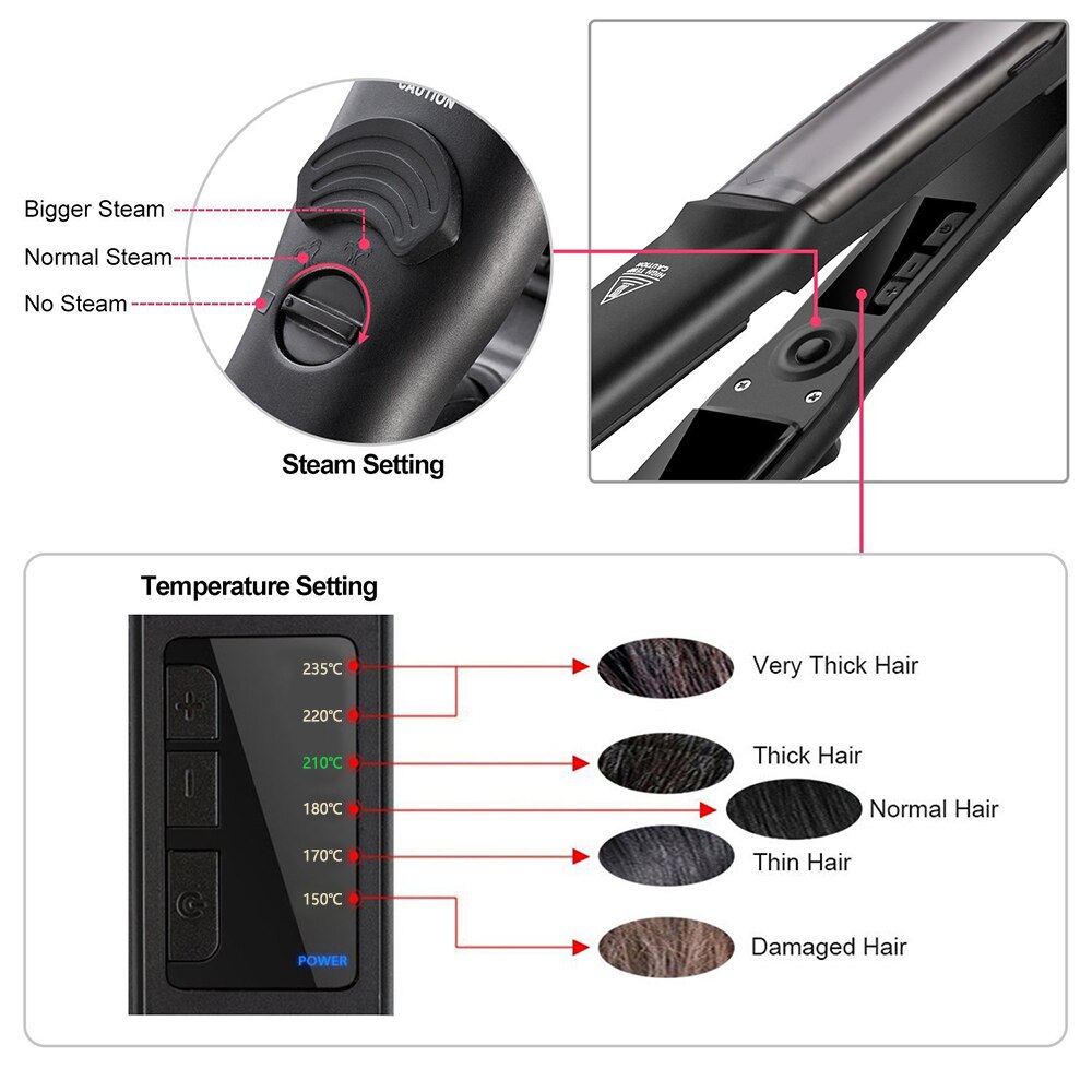 Flat Steam Iron Hair Straightener Ceramic Vapor with Argan Oil Infusion Straightening Hair Flat Iron Steampod