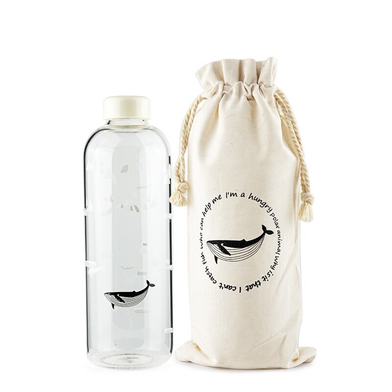 Hoogwaardige 1000 Ml Oceaan Serie Seal Walvis Seal Glas Water Fles Met Mouw Creatieve Sport Flessen Camping Fles Tour Cup